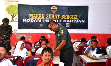 Kodam I/BB Gelar Kegiatan Makan Sehat Bergizi di SD Negeri 064986 Medan